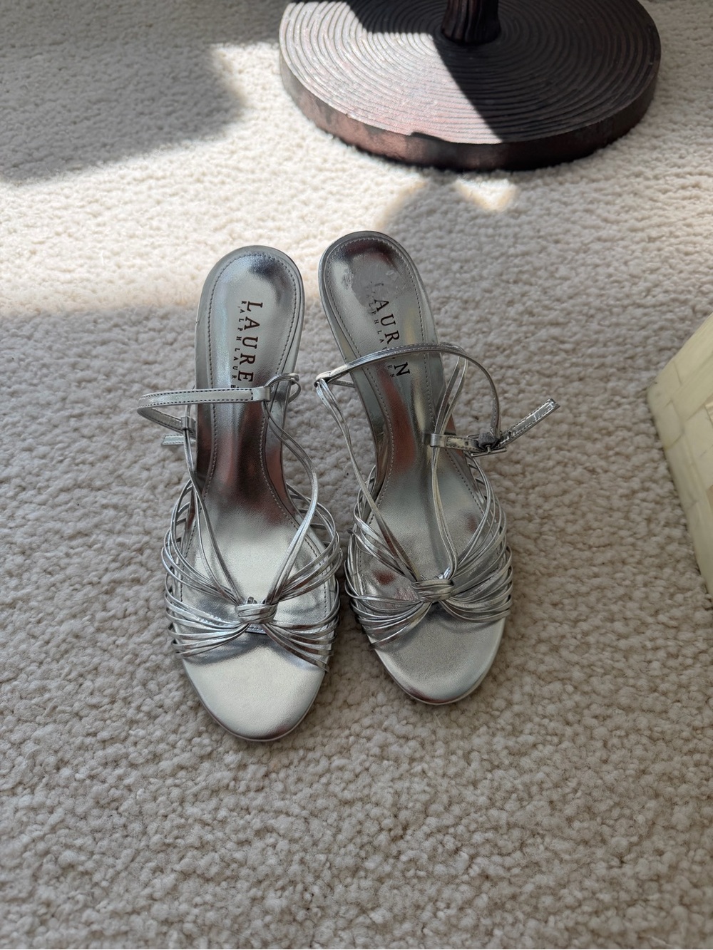 Lauren Ralph Lauren Metallic Silver Knotted Strap Heels